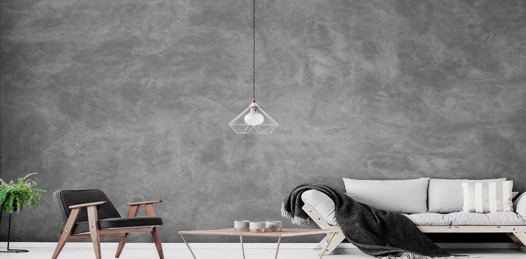 Decorative grey wall finish in a living room